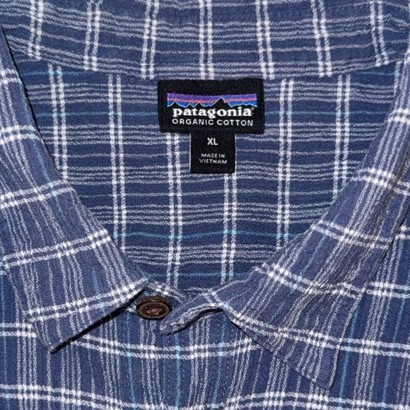 Patagonia Men’s Organic Cotton Button-Up Shirt XL| Blue Plaid| Short Sleeve - Picture 3 of 12